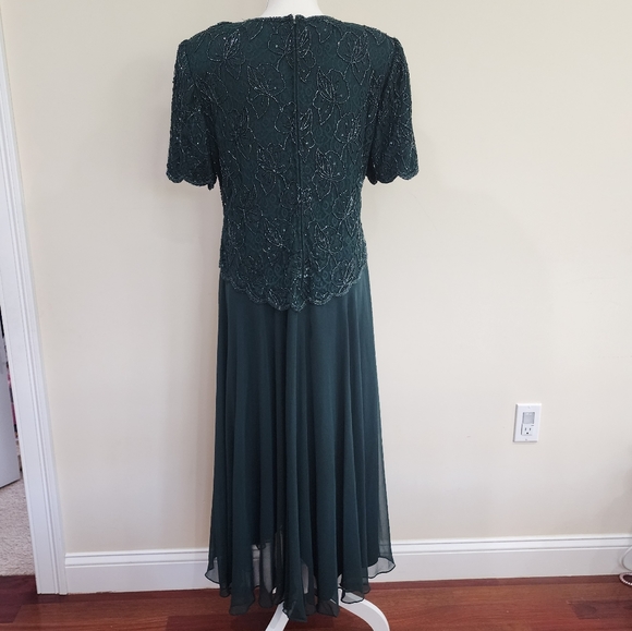 Brilliante by J.A. Dark Green Beaded Evening Cocktail Dress | L - Picture 5 of 8